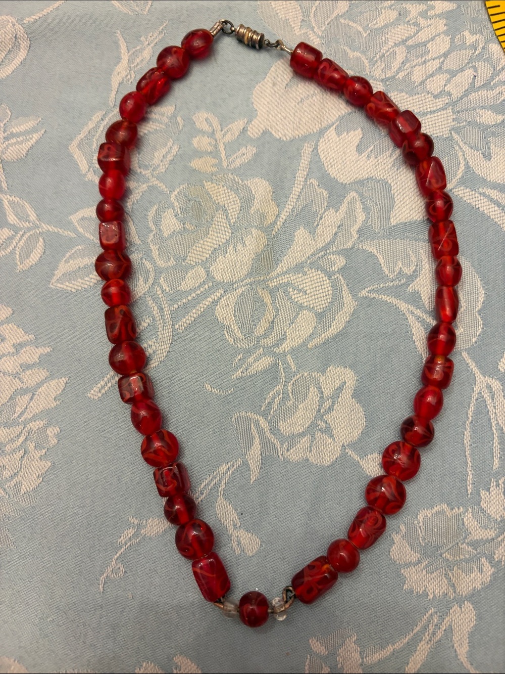 Red Bead Necklace - Vintage Style with magnet clasp